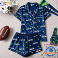 Seattle Seahawks NFL Logo Team Love Satin Short Sleeve Pajamas Set