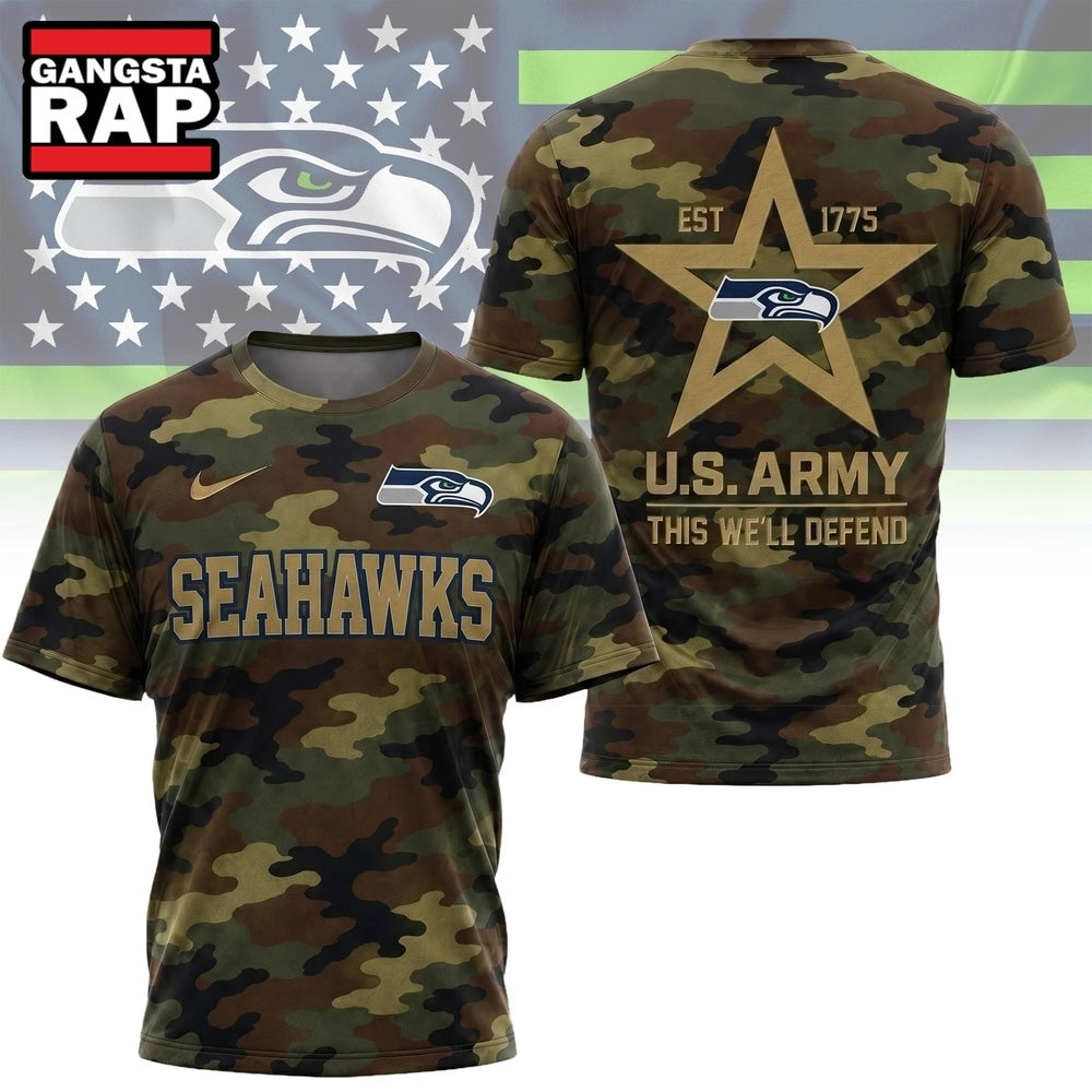 Seattle Seahawks NFL Veterans US Army Camo New Design 3D Shirt , Football New Design Shirt