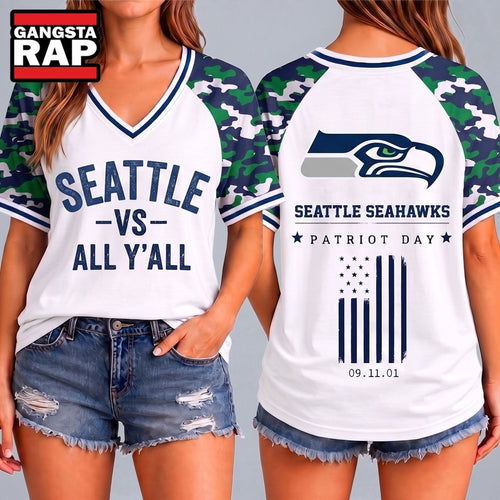 Seattle Seahawks NFL vs All Y’ All United We Stand V Neck T Shirt