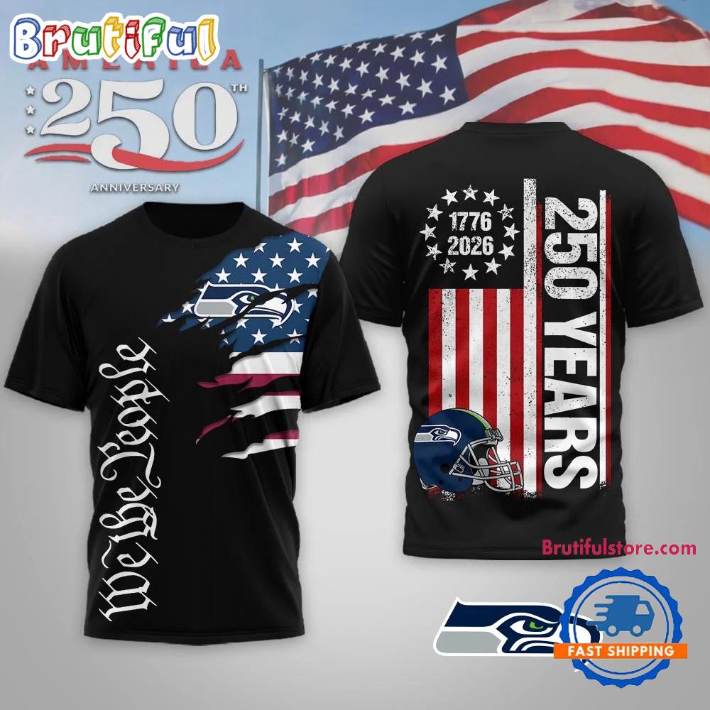 Seattle Seahawks NFL We The People USA 250th Anniversary Black T Shirt