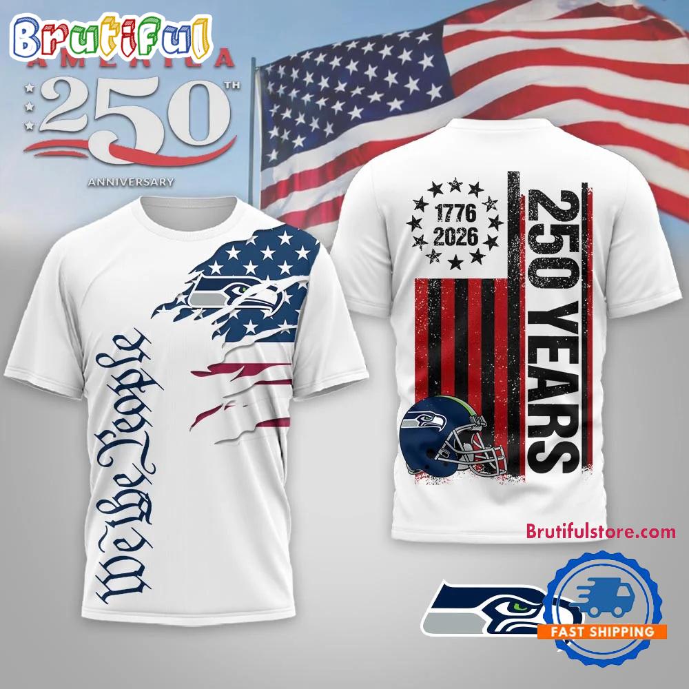 Seattle Seahawks NFL We The People USA 250th Anniversary White T Shirt