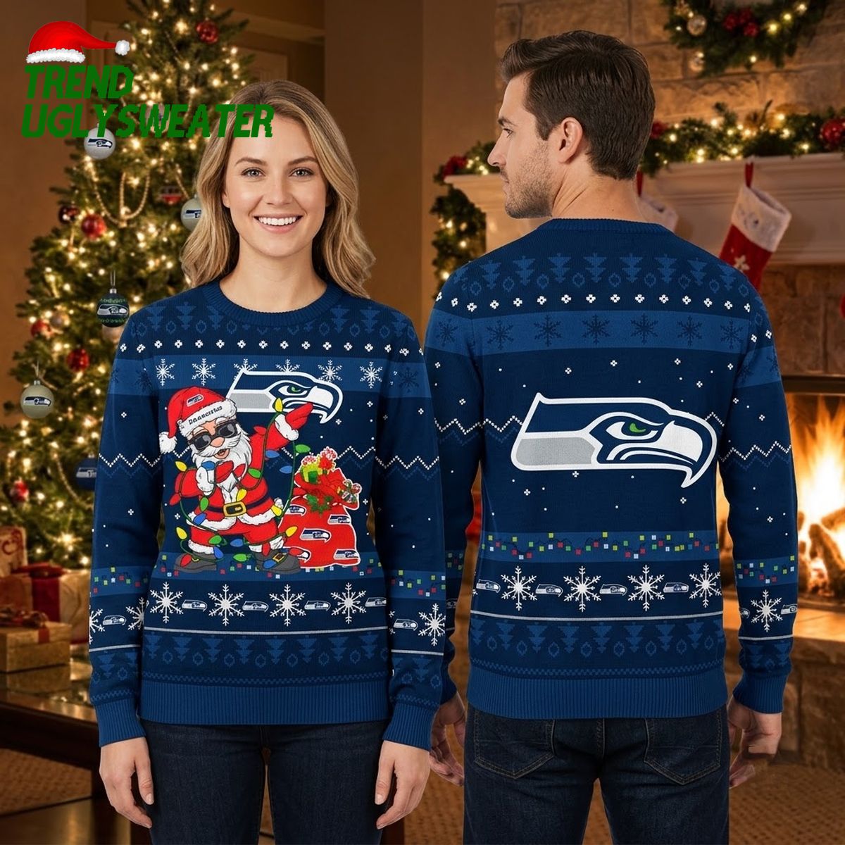 Seattle Seahawks Santa Claus Logo Ugly Christmas Sweater