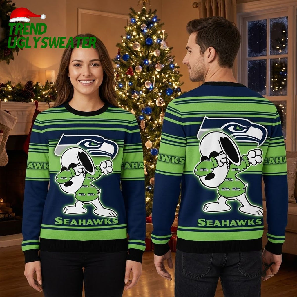 Seattle Seahawks Snoopy Dabbing Ugly Christmas Sweater