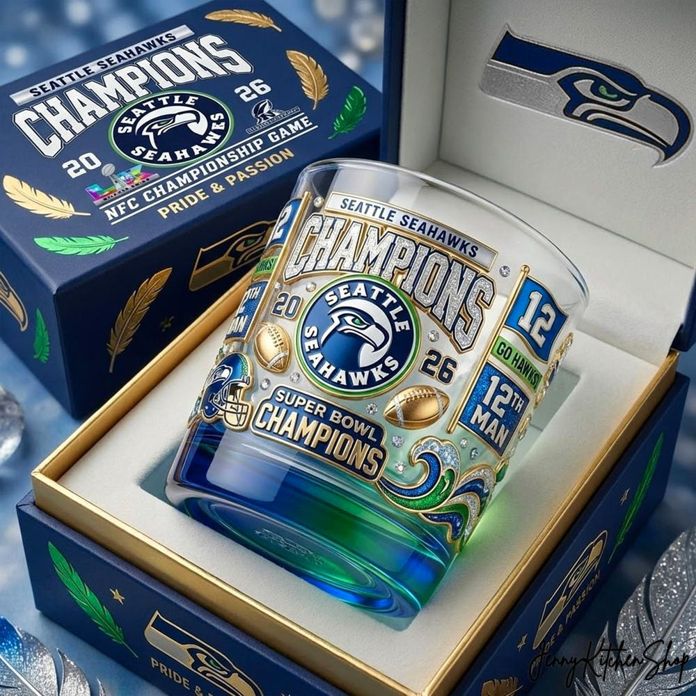 Seattle Seahawks Super Bowl Champions 2026 Whiskey Glass