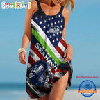 Seattle Seahawks USA Independence Day Women’s Summer Beach Sling Dress