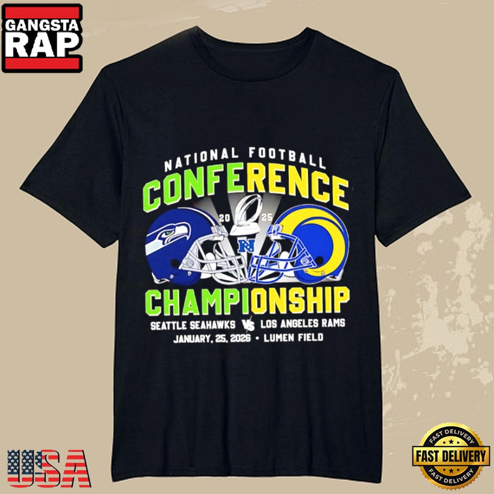 Seattle Seahawks vs Los Angeles Rams NFC Jan 25 2026 Helmet Matchup T-Shirt