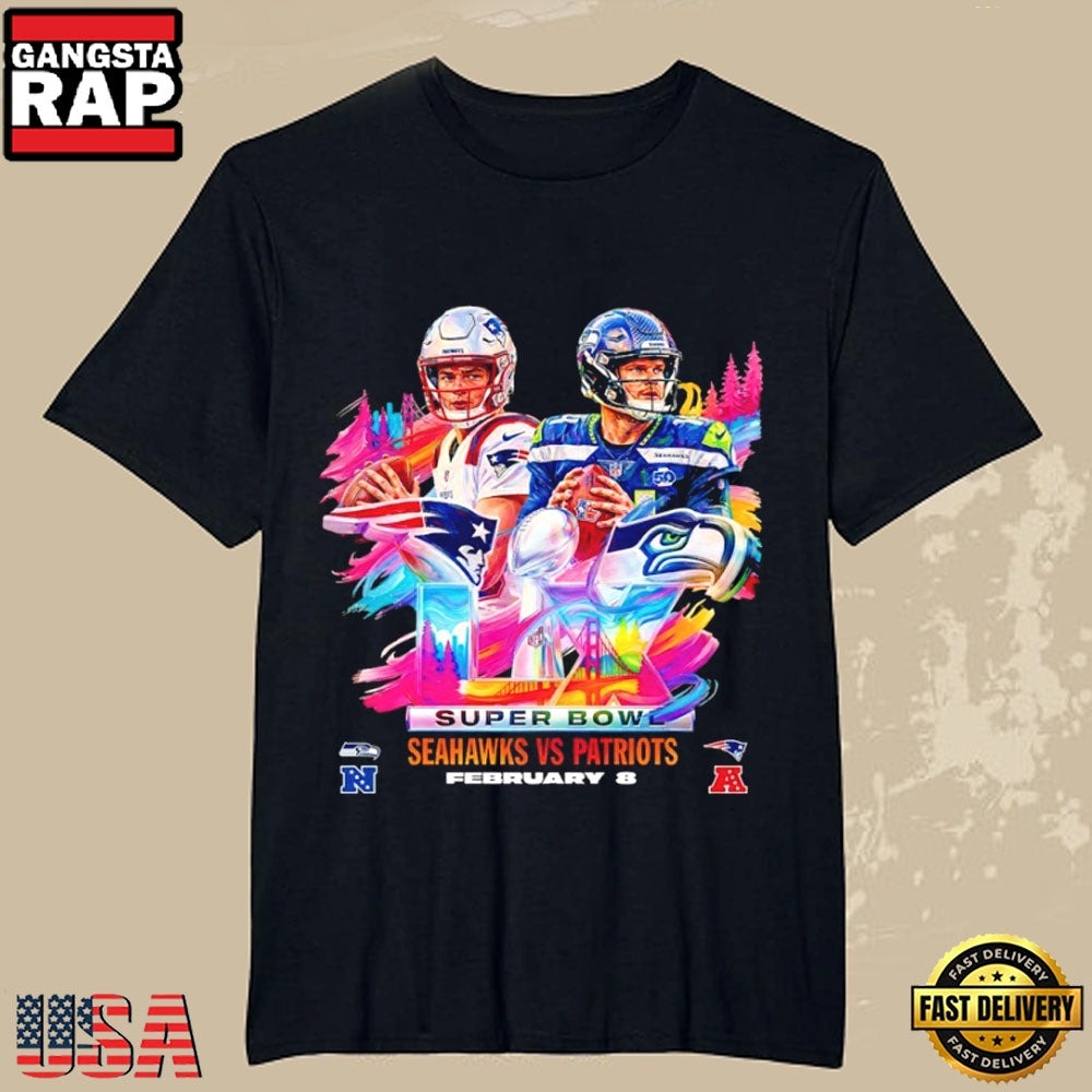 Seattle Seahawks vs New England Patriots Super Bowl Matchup Helmet T-Shirt