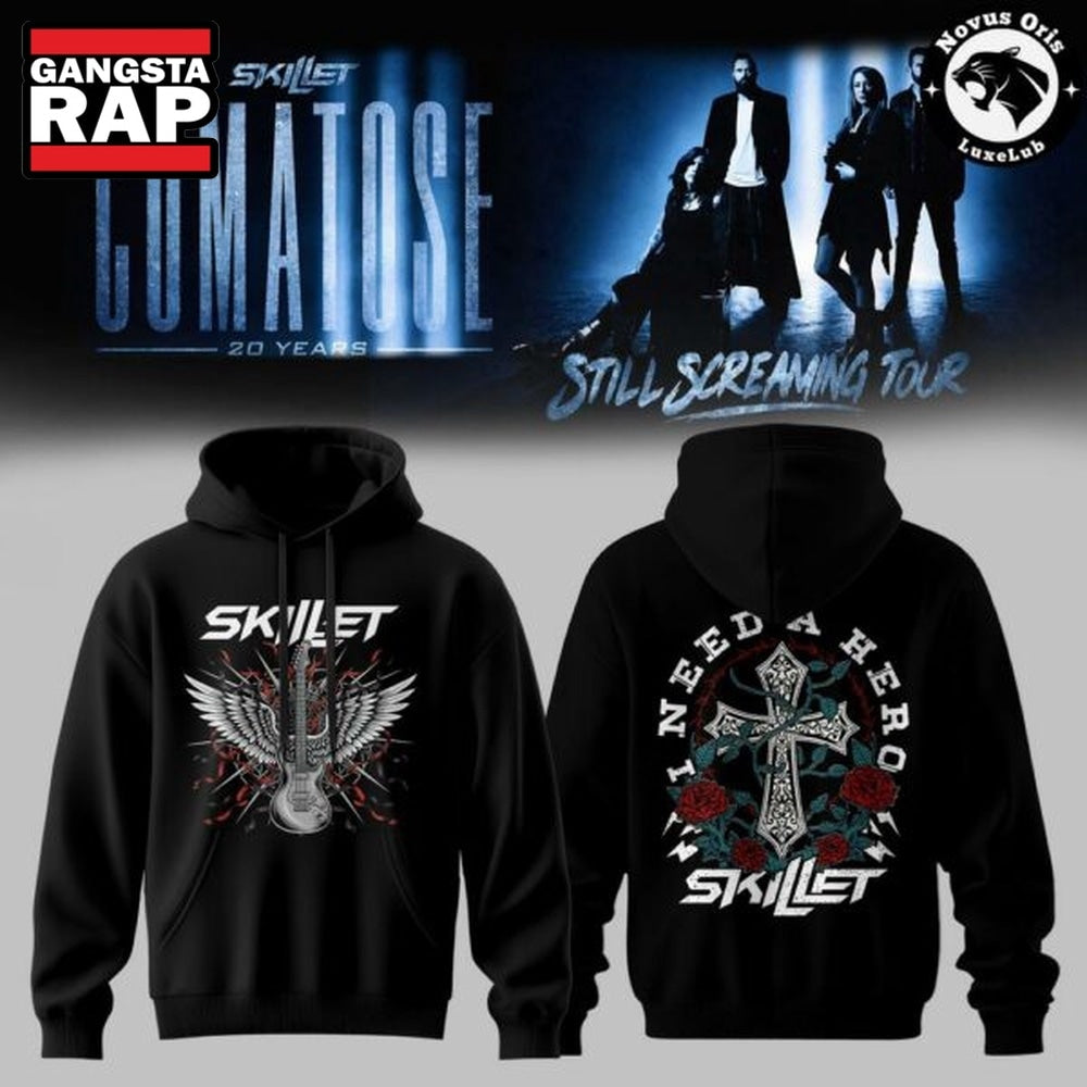 Skillet Band I Need A Hero Comatose 20th Anniversary Tour Hoodie T-Shirt