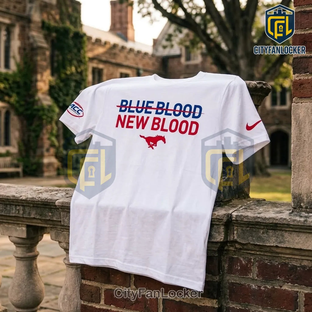 SMU Mustangs Blue Blood New Blood White Hoodie