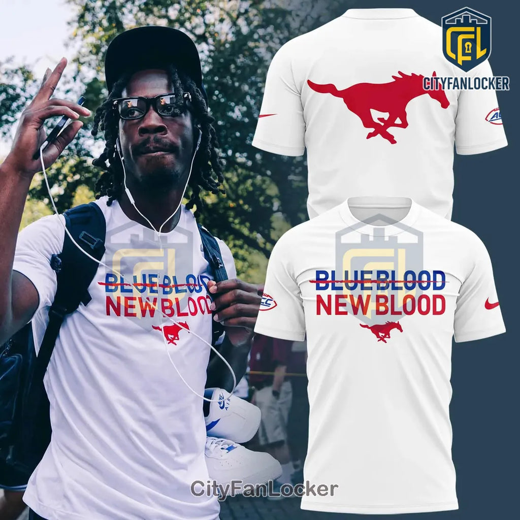 SMU Mustangs Blue Blood New Blood White Hoodie