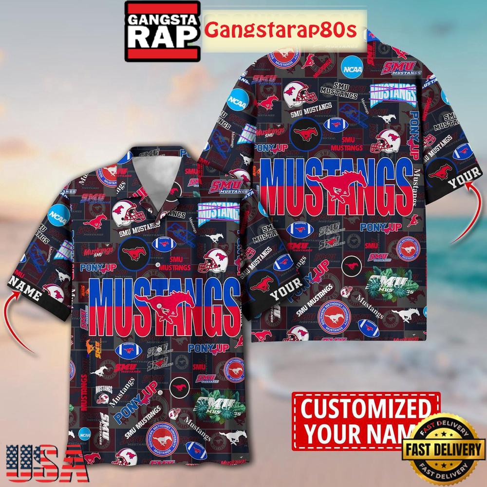SMU Mustangs Solgan Pony Up True Fan Spirit Custom Name Aloha Hawaiian Shirt