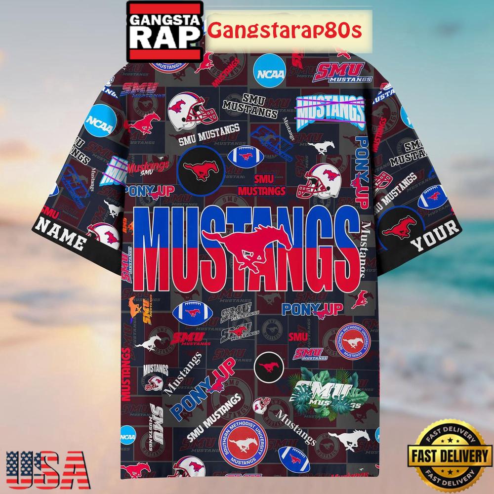 SMU Mustangs Solgan Pony Up True Fan Spirit Custom Name Aloha Hawaiian Shirt