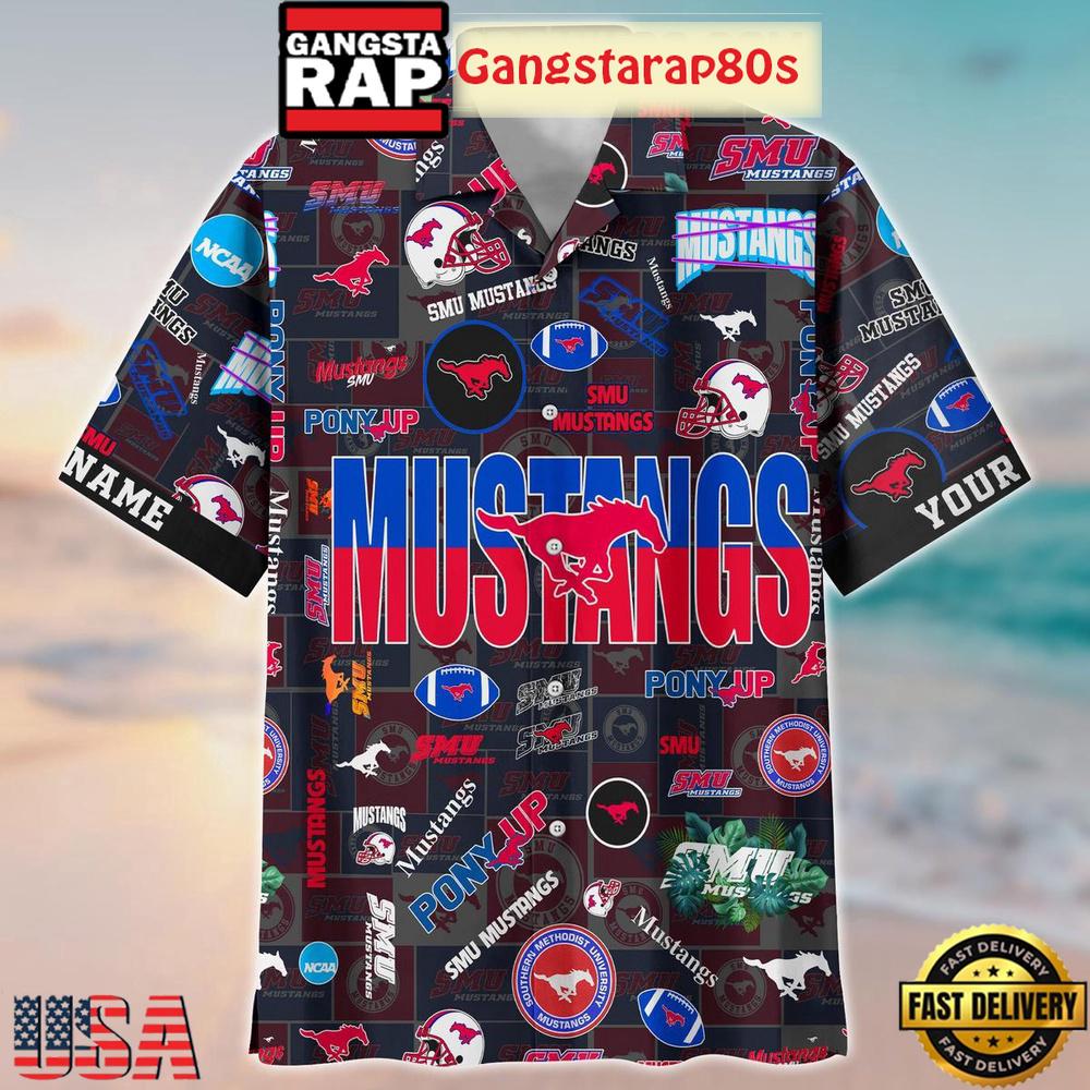 SMU Mustangs Solgan Pony Up True Fan Spirit Custom Name Aloha Hawaiian Shirt