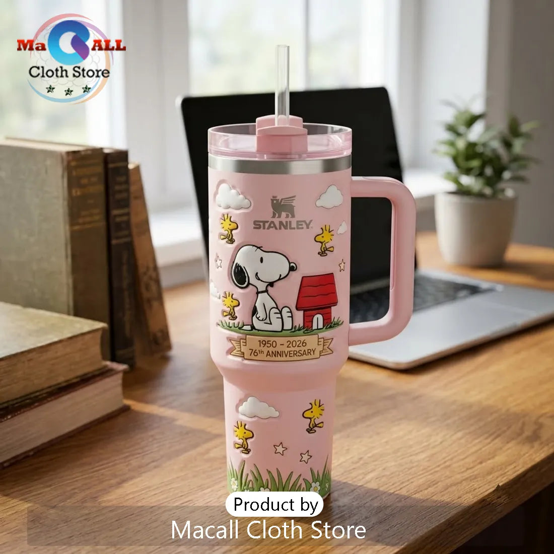 Snoopy 76th Anniversary Pink 40oz Tumbler Cup