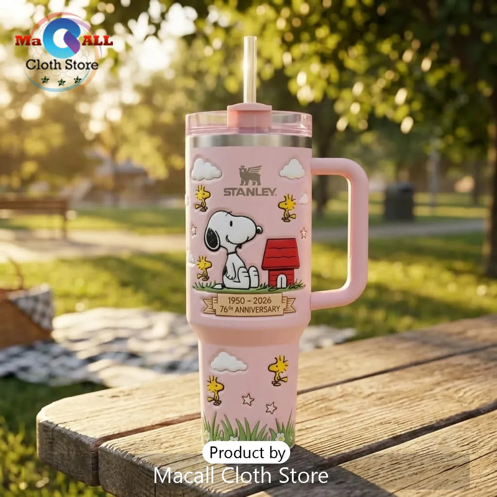 Snoopy 76th Anniversary Pink 40oz Tumbler Cup