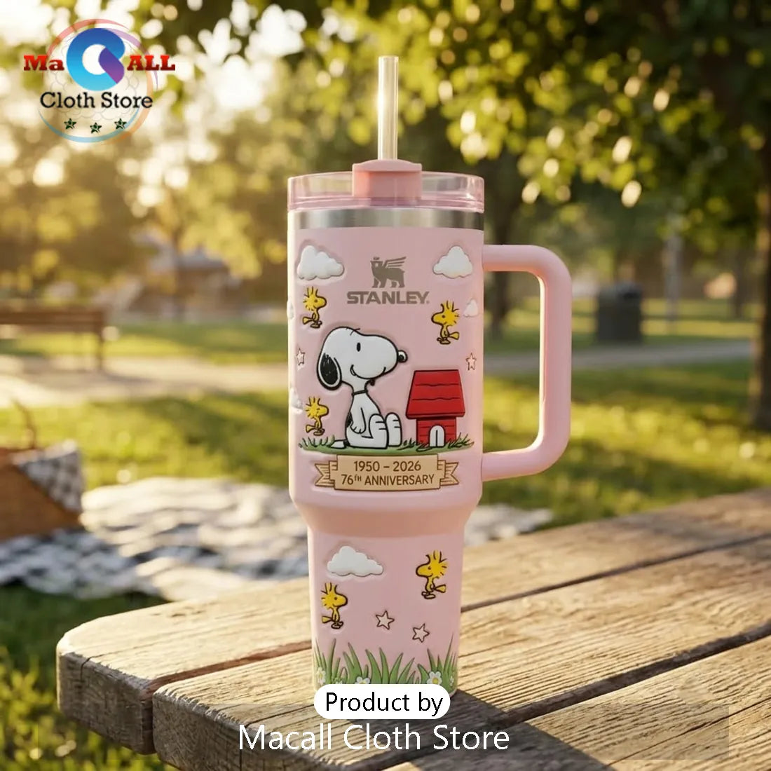 Snoopy 76th Anniversary Pink 40oz Tumbler Cup