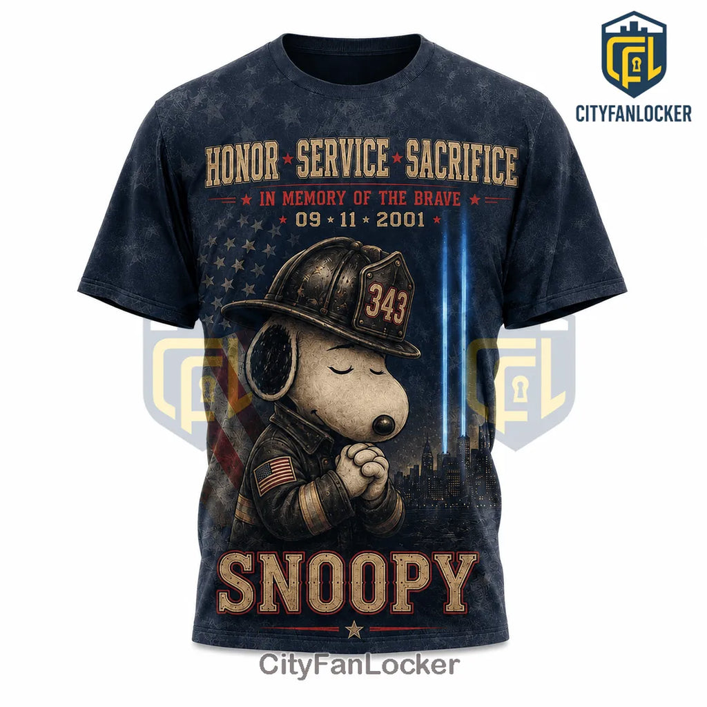 Snoopy 9-11 Memorial Firefighter 343 Tribute T-Shirt