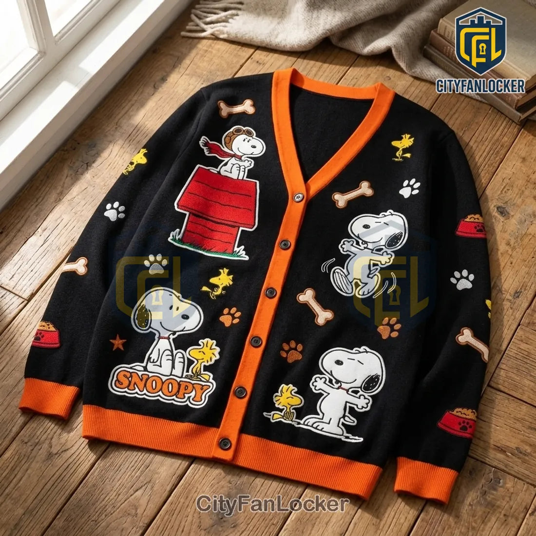 Snoopy and Friends Black Retro V-Neck Cardigan