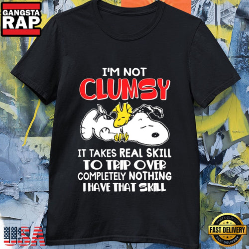 Snoopy and Woodstock Sarcastic Humor I’m Not Clumsy Graphic T-Shirt