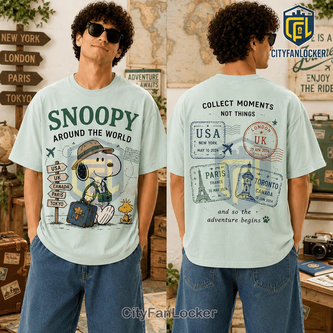 Snoopy Around The World Light Blue T-Shirt