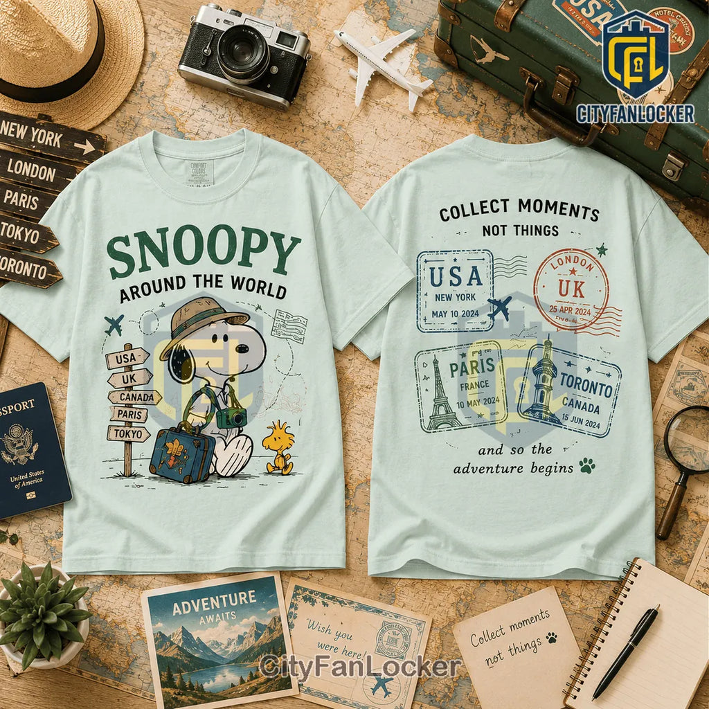 Snoopy Around The World Light Blue T-Shirt