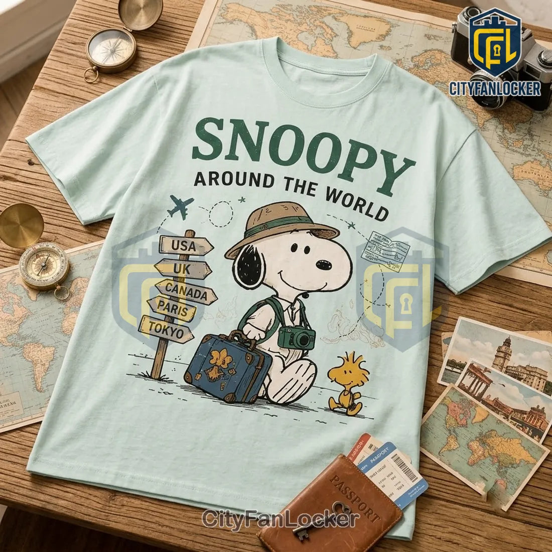 Snoopy Around The World Light Blue T-Shirt