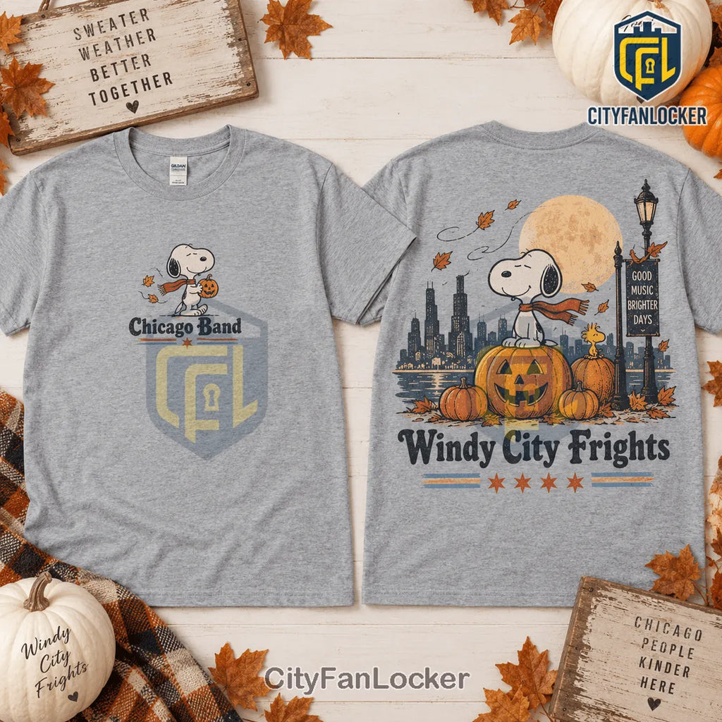Snoopy Chicago Autumn Heather Gray T-Shirt