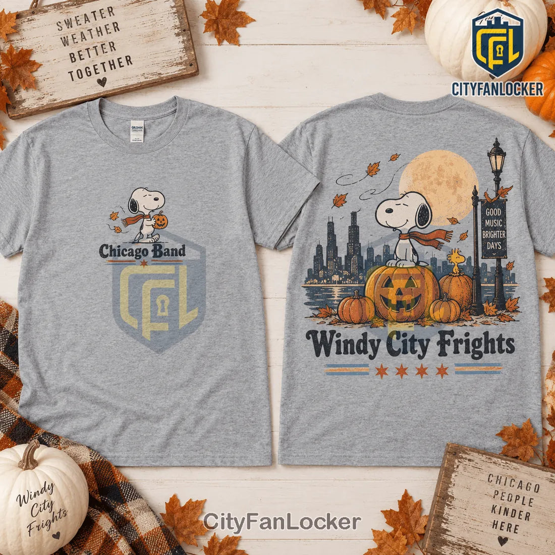 Snoopy Chicago Autumn Heather Gray T-Shirt