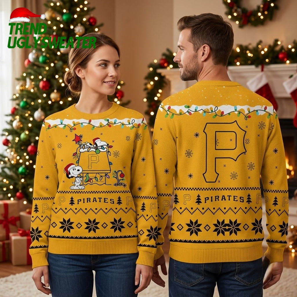 Snoopy Christmas Doghouse Pittsburgh Pirates Ugly Christmas Sweater