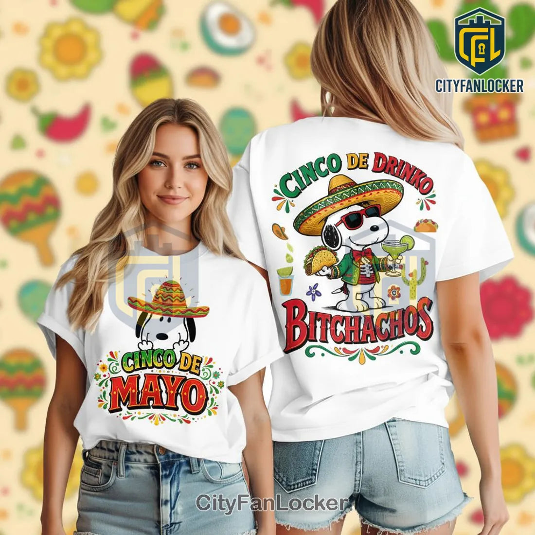 Snoopy Cinco de Mayo Festive Drinko Bitchachos Graphic T-Shirt