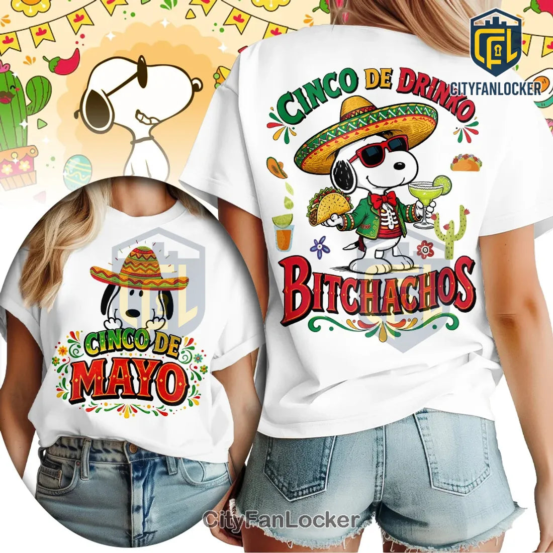 Snoopy Cinco de Mayo Festive Drinko Bitchachos Graphic T-Shirt