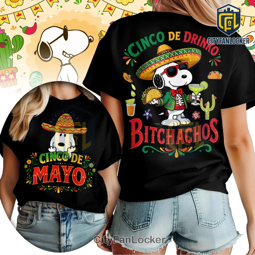 Snoopy Cinco de Mayo Festive Drinko Bitchachos Graphic T-Shirt