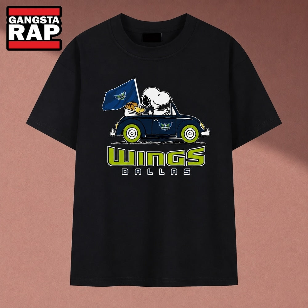 Snoopy Driving Car Dallas Wings WNBA Basketball T Shirt, Music 2D Shirt