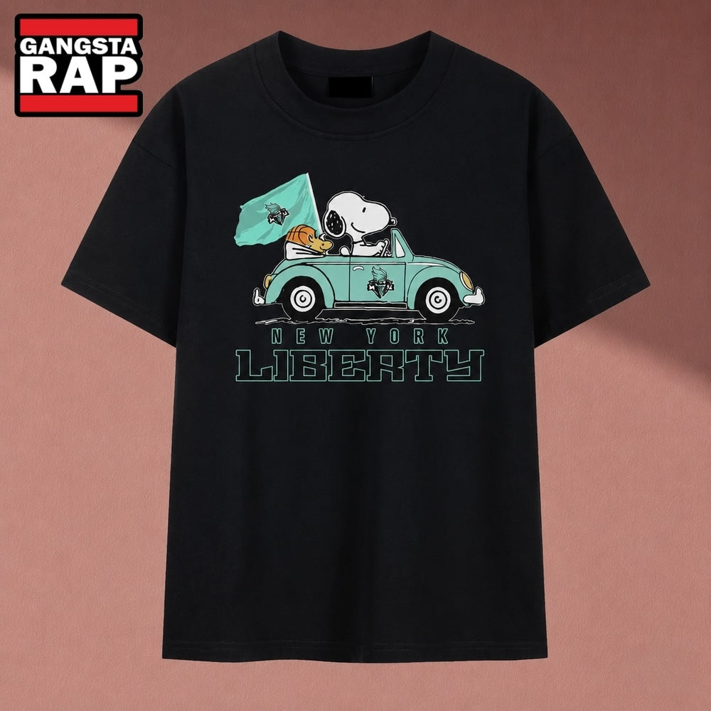 Snoopy Driving Car New York Liberty WNBA Basketball T Shirt , Music 2D Shirt