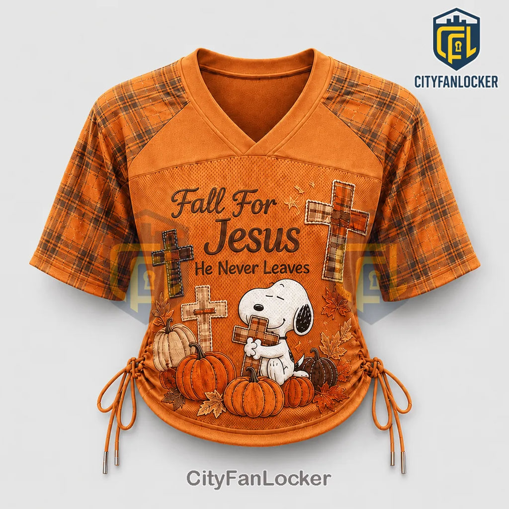 Snoopy Fall Jesus Plaid Lace-Up Jersey T-Shirt