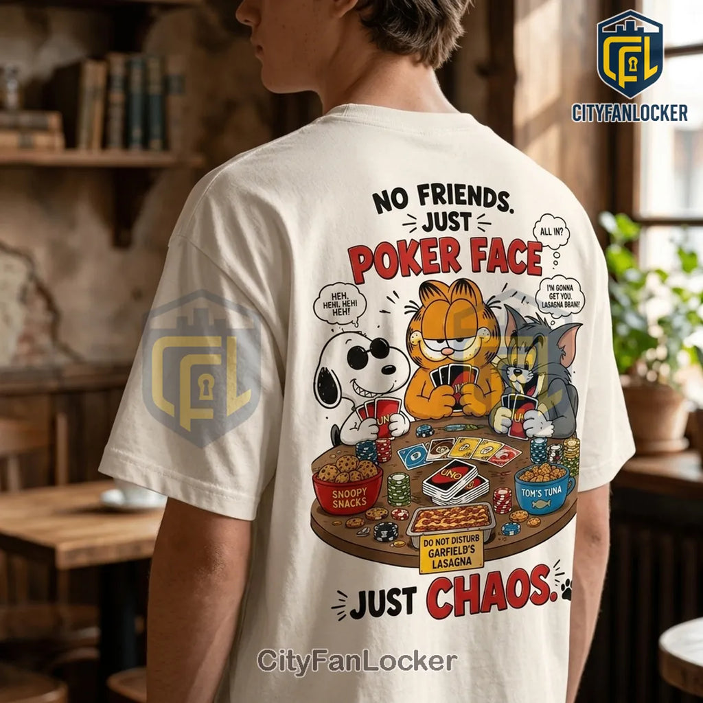 Snoopy Garfield Tom Playing Cards Beige T-Shirt