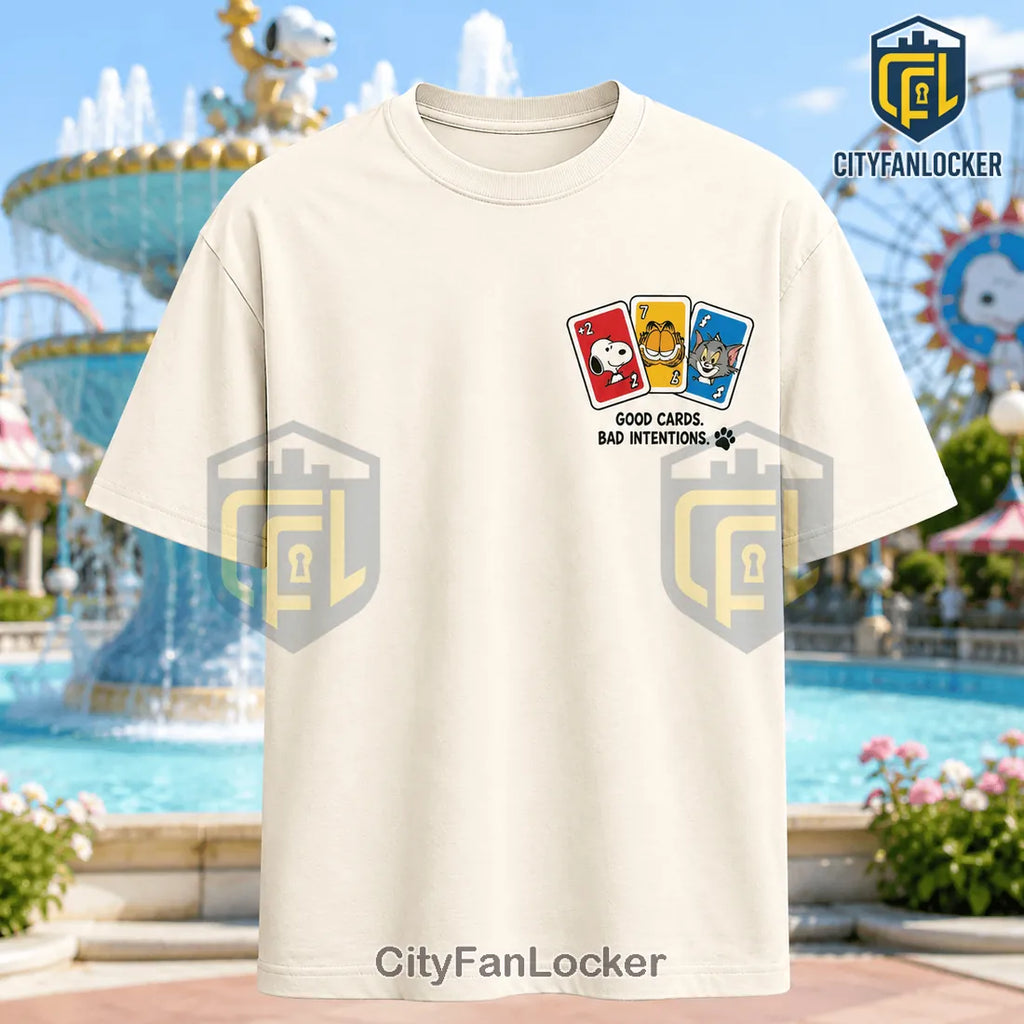 Snoopy Garfield Tom Playing Cards Beige T-Shirt