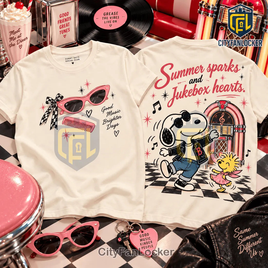 Snoopy Grease Jukebox Hearts Shirt