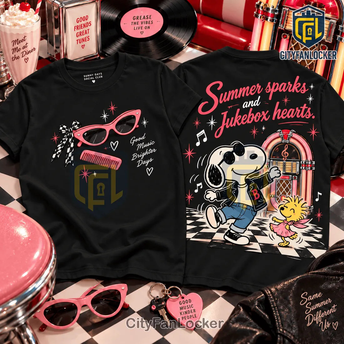 Snoopy Grease Jukebox Hearts Shirt