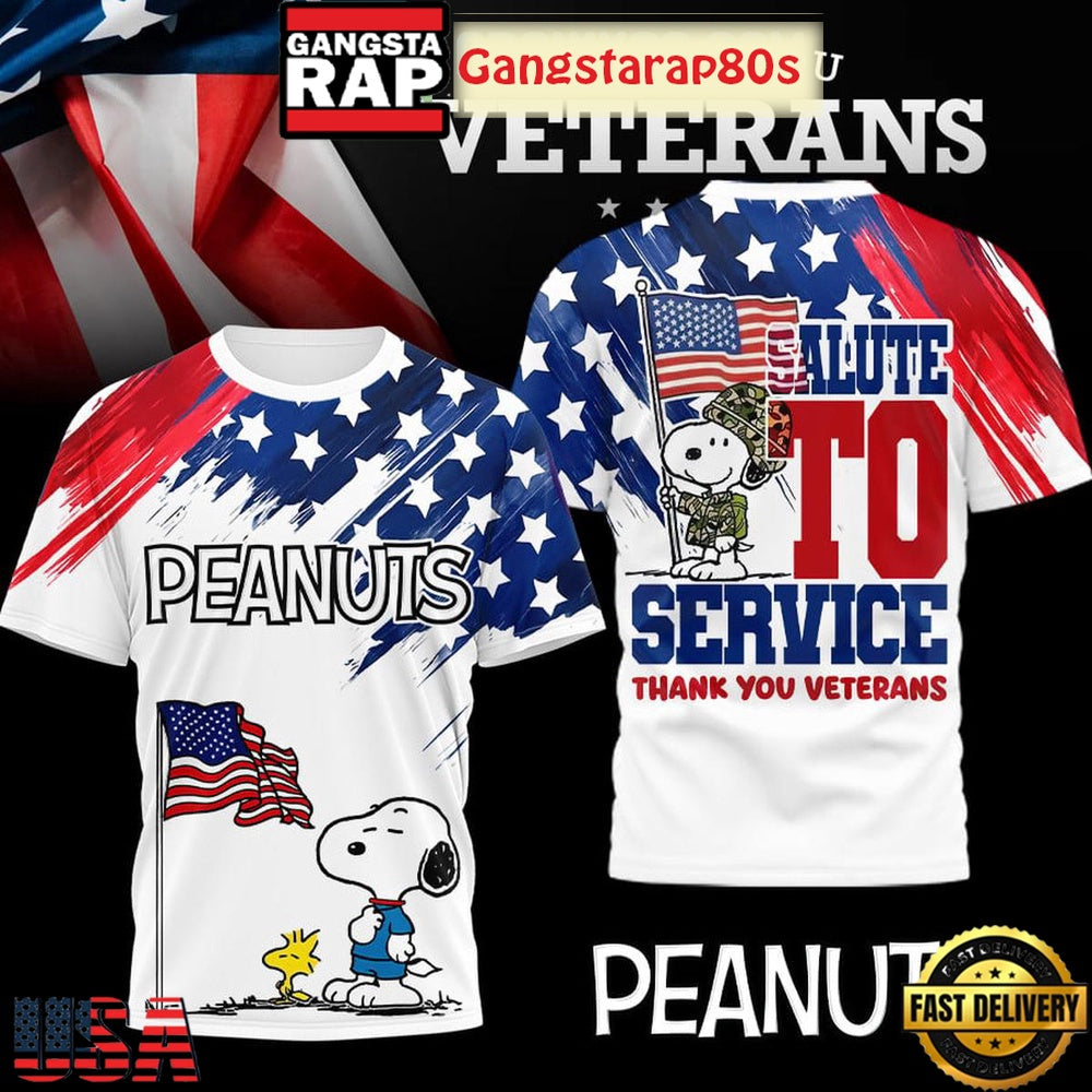 Snoopy Peanuts Salute To Service Thank You Veterans 2025 3D Shirt