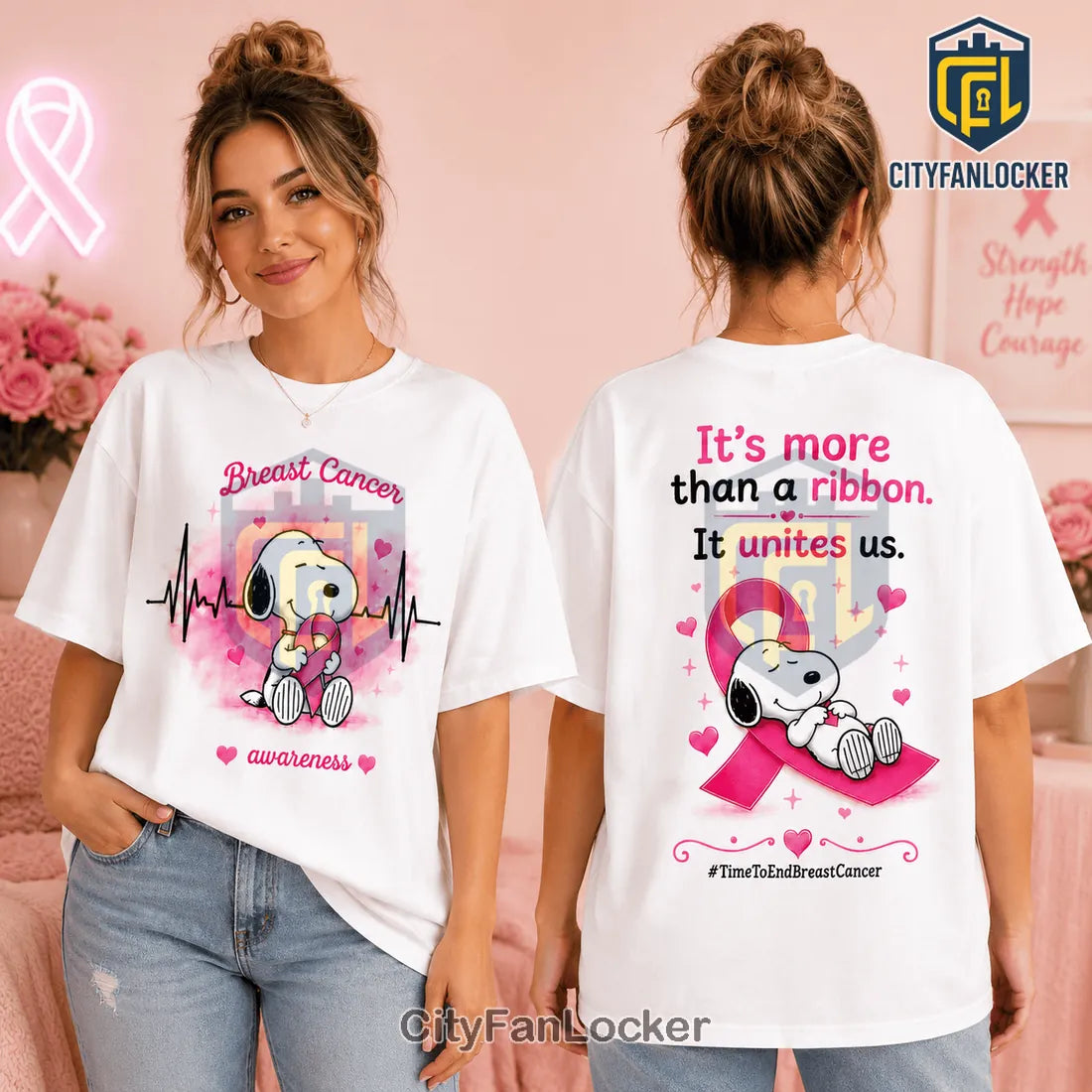 Snoopy Pink Ribbon Breast Cancer Awareness 2026 T-Shirt