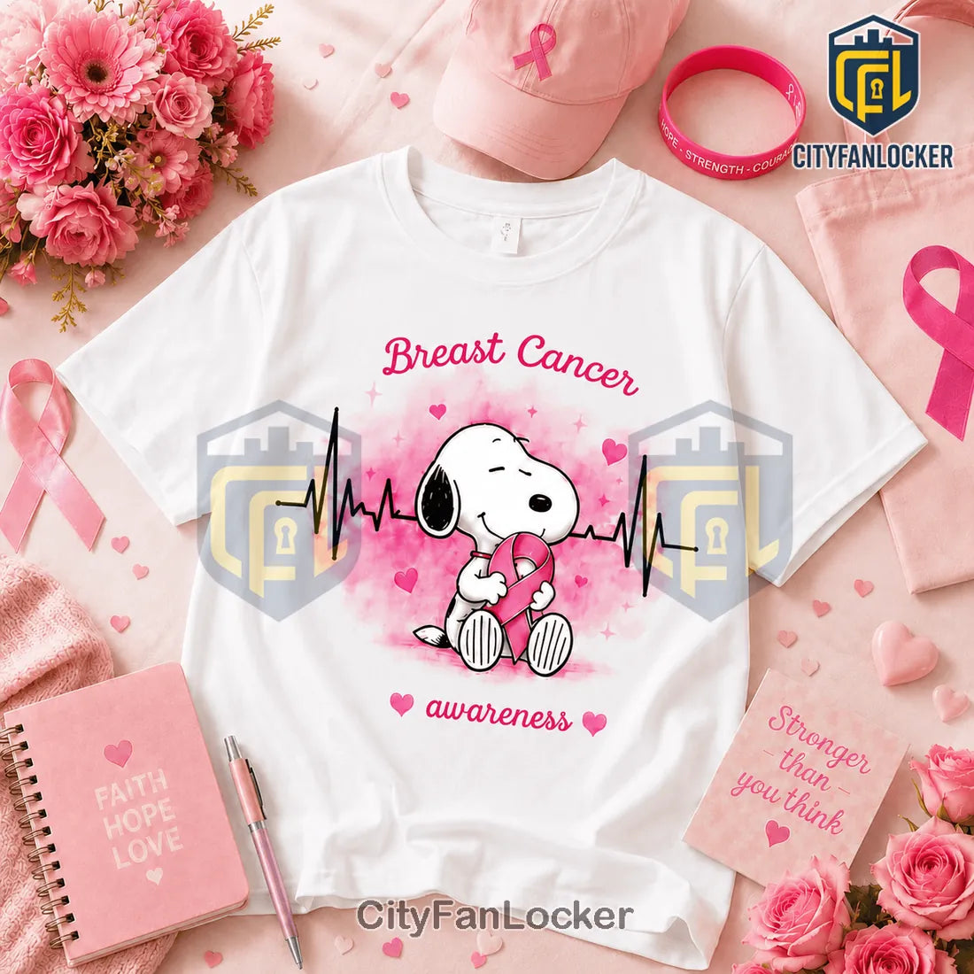 Snoopy Pink Ribbon Breast Cancer Awareness 2026 T-Shirt