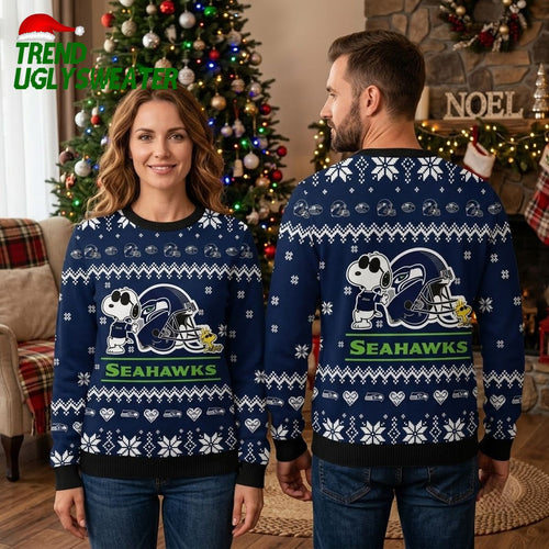 Snoopy Seattle Seahawks Football Helmet Ugly Christmas Sweater