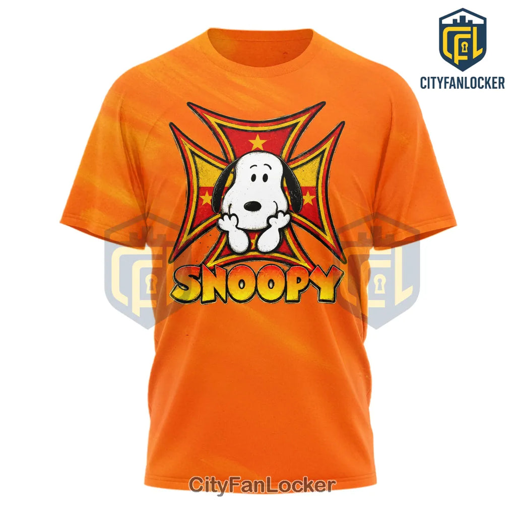 Snoopy Small Dog Big Garage Energy Orange Shirt