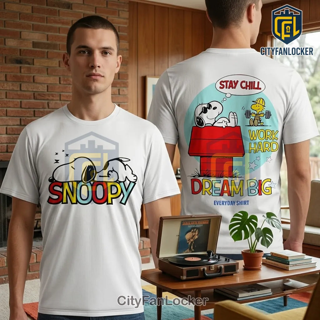 Snoopy Stay Chill Work Hard White T-Shirt