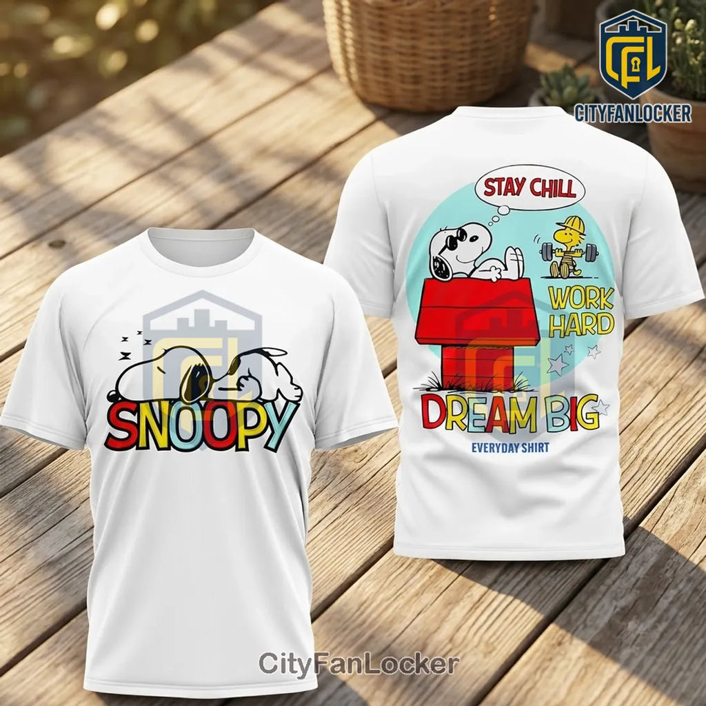Snoopy Stay Chill Work Hard White T-Shirt