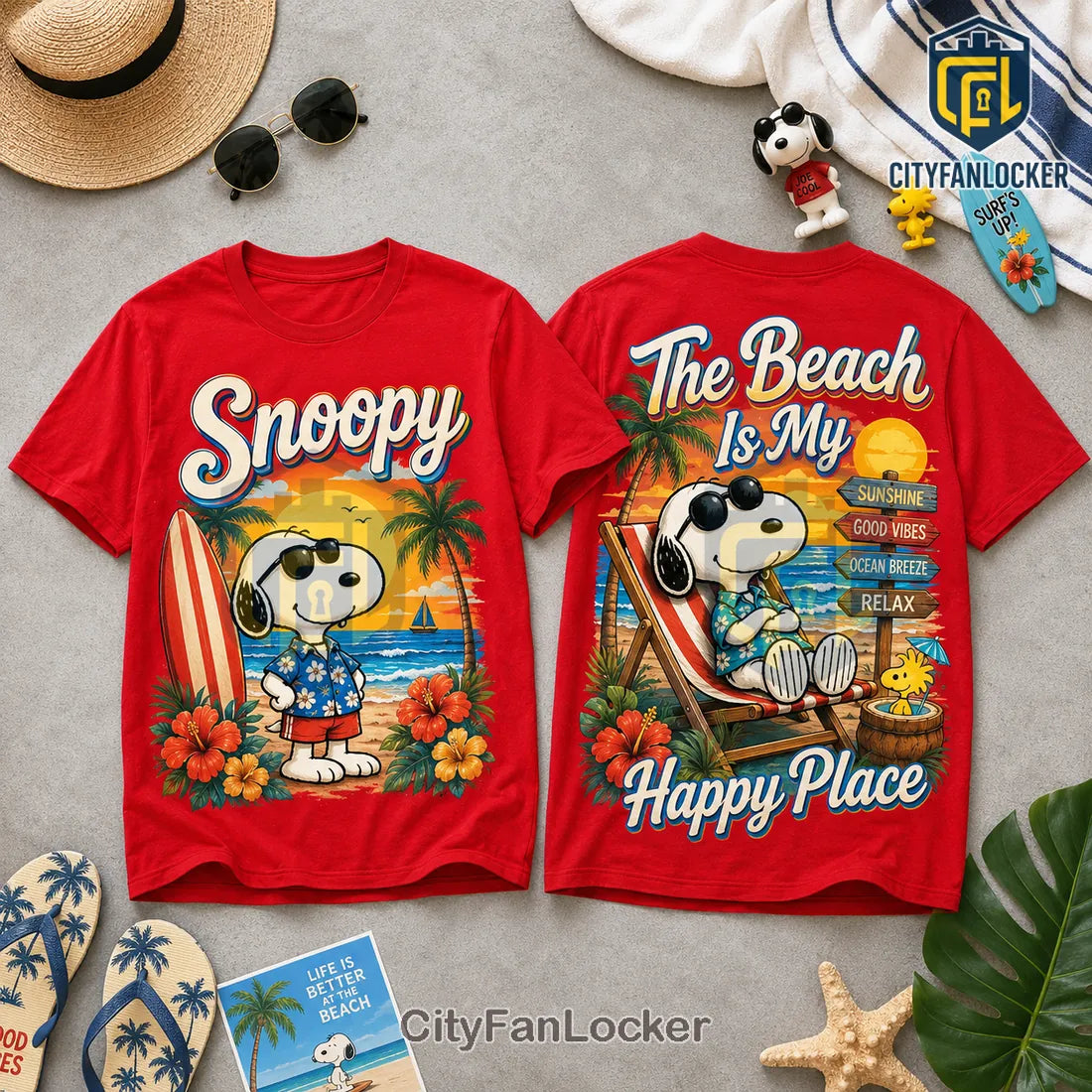 Snoopy The Beach Is My Happy Place Red T-Shirt