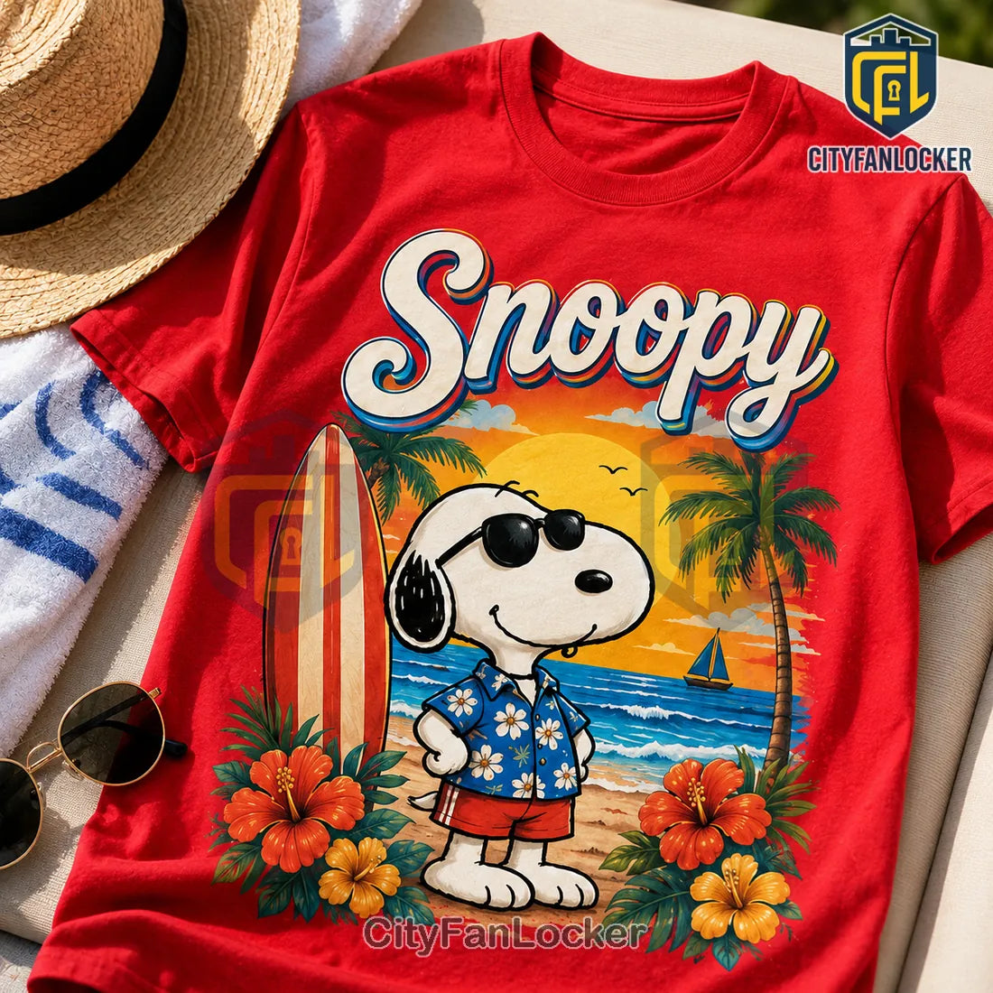 Snoopy The Beach Is My Happy Place Red T-Shirt