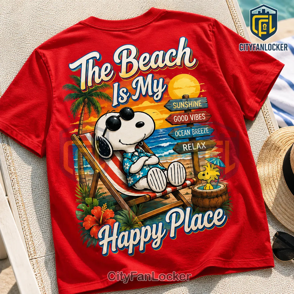 Snoopy The Beach Is My Happy Place Red T-Shirt