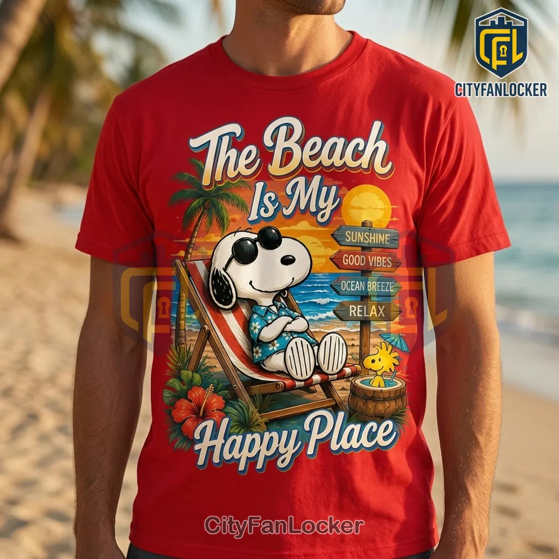 Snoopy The Beach Is My Happy Place Red T-Shirt